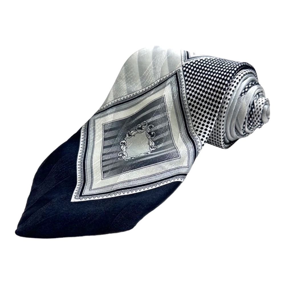 MEN'S NECKTIE - BIELLA { TOTAL LENGHT: 61 " } SILVER & WHITE